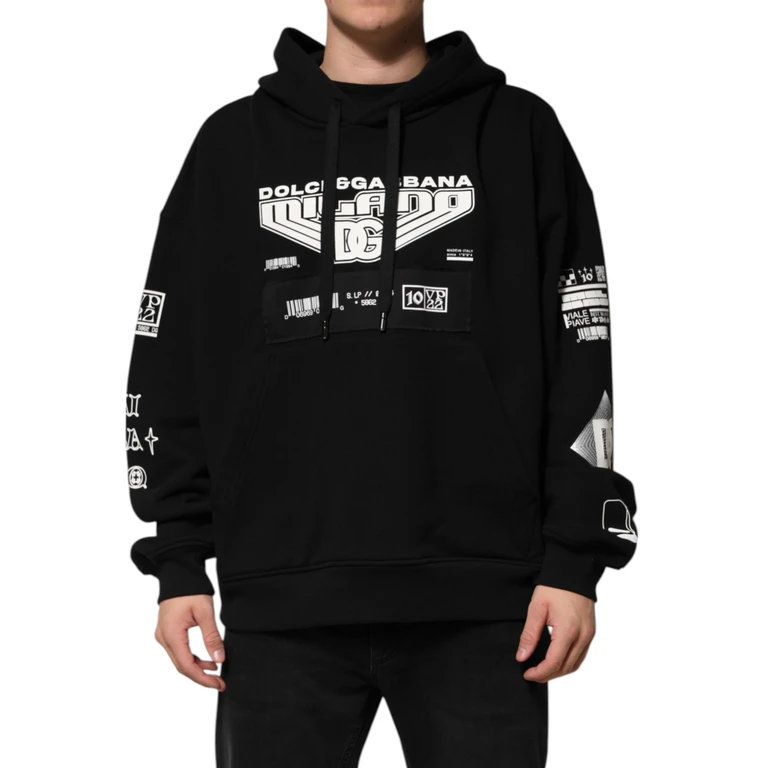 Dolce & Gabbana Black Cotton Dg Milano Logo Print Hoodie Sweater Clothing - Men