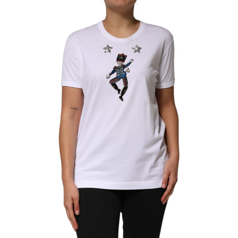 Dolce & Gabbana White Cotton Sequin Embellished Top T-Shirt - Women