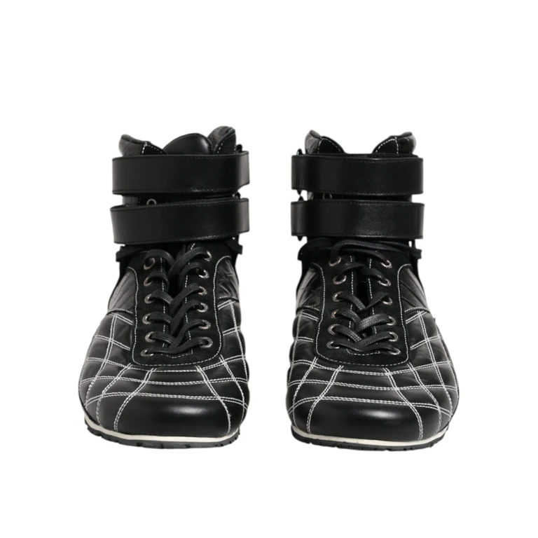 Dolce & Gabbana Black Quilted Leather Lace Up Sneakers Shoes - Men