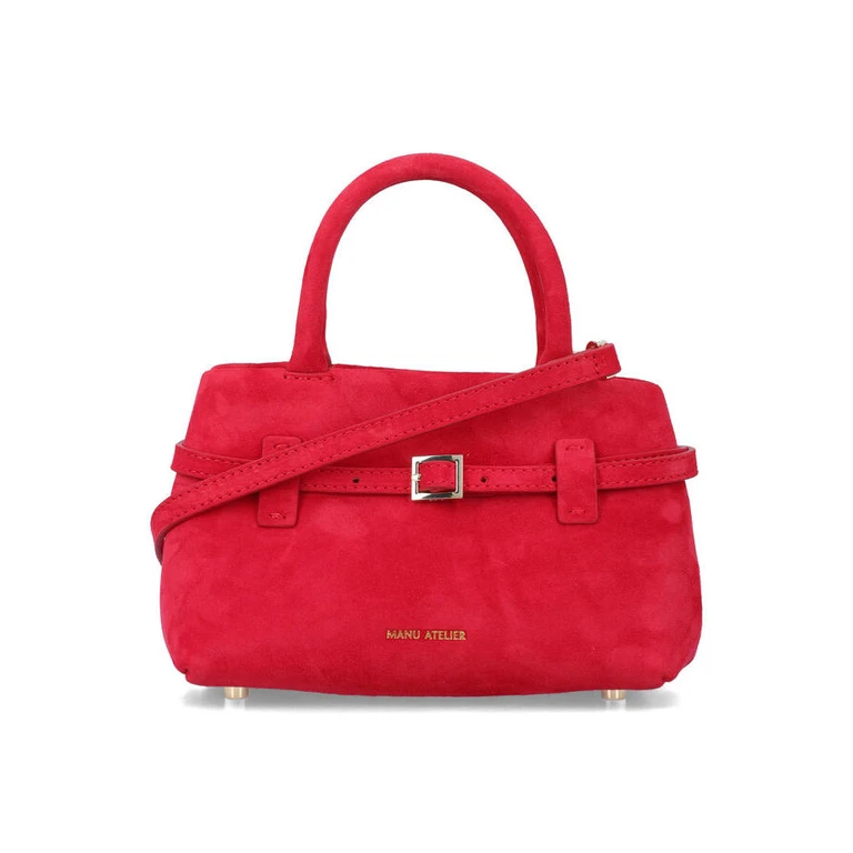 MANU ATELIER Le Cambon 20 Mini Suede Handbag with Removable Strap (2024373RED)