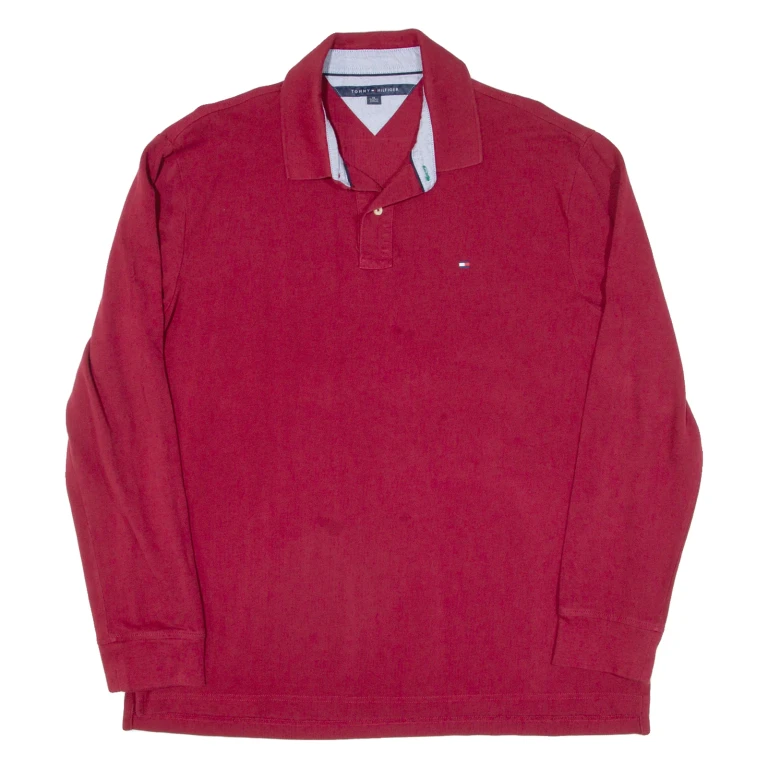 TOMMY HILFIGER Mens Polo Shirt Maroon Long Sleeve XL