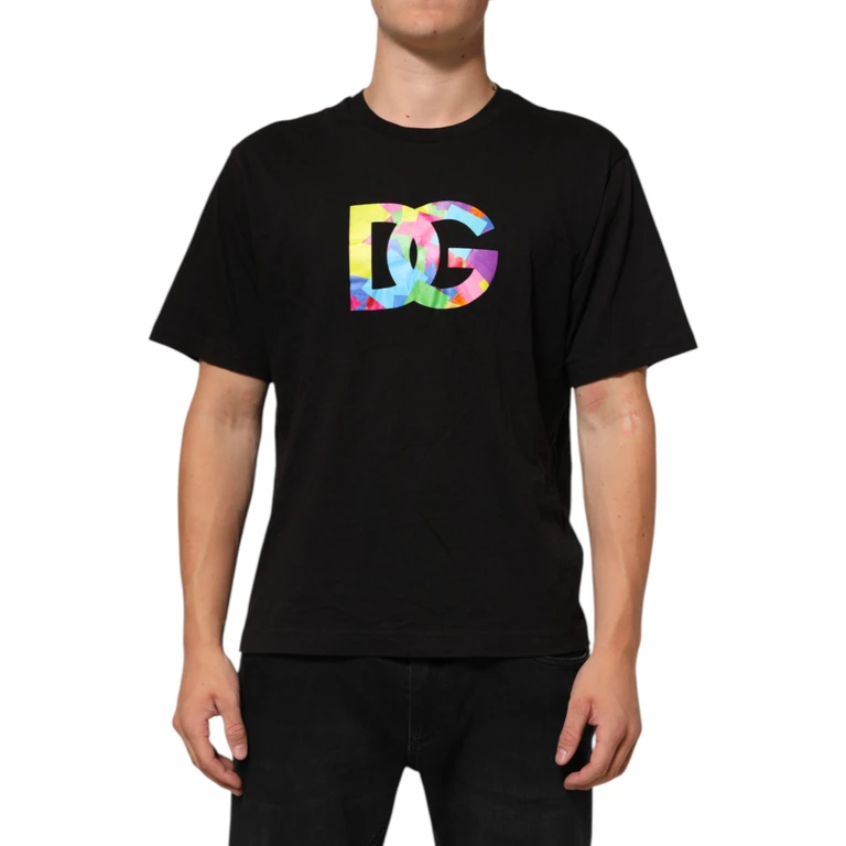 Dolce & Gabbana Black Logo Print Cotton Crew Neck T-Shirt - Men