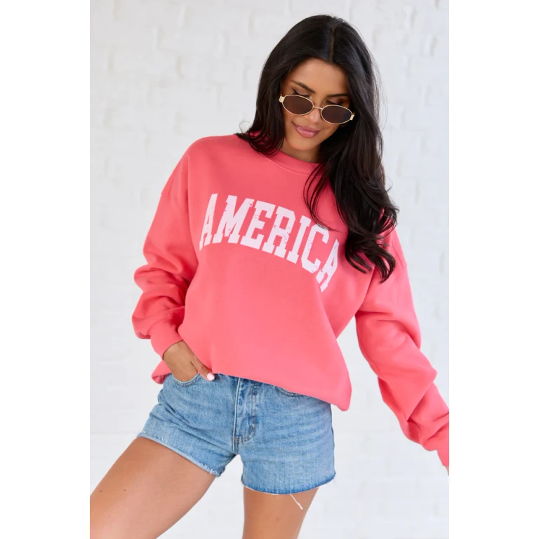 America Distressed Light Red Graphic Sweatshirt