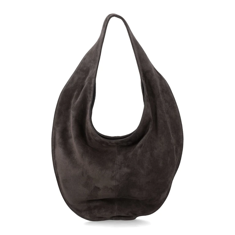 Market Suede Calf Leather Shoulder Bag with Flat Handle (016003000CACAO)