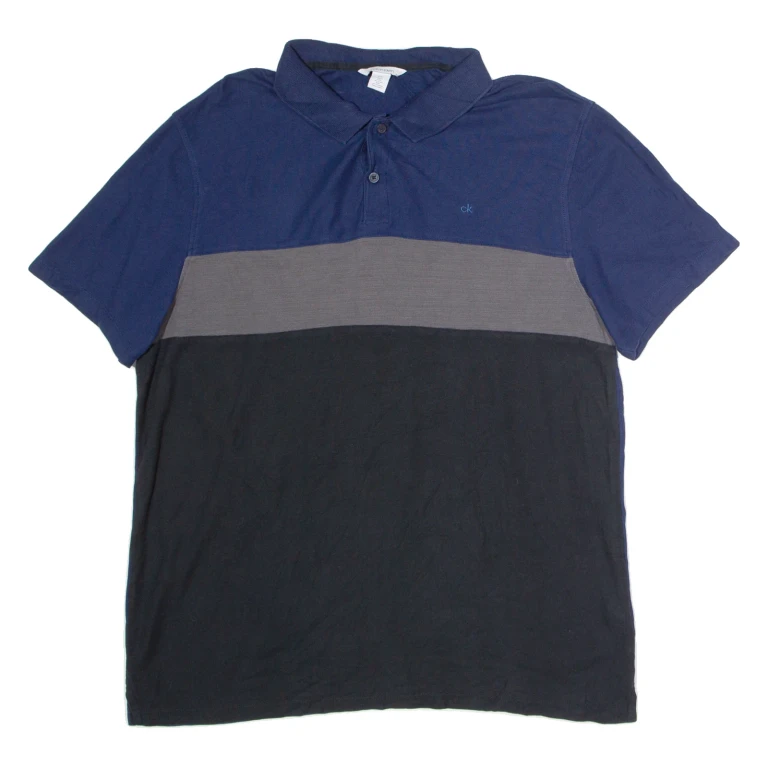 CALVIN KLEIN Mens Polo Shirt Blue Striped L