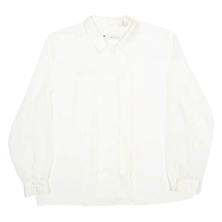CHAUS Frill Womens Shirt Cream Collared Long Sleeve 90s L