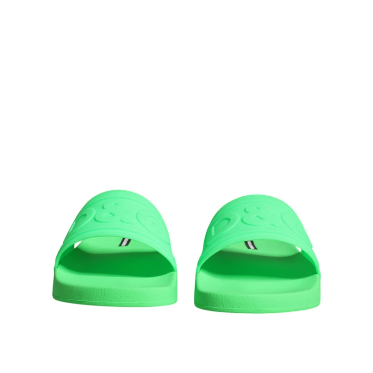 Green Leather Slides Sandals Beachwear Shoes Calf Thermo Plastic - Men