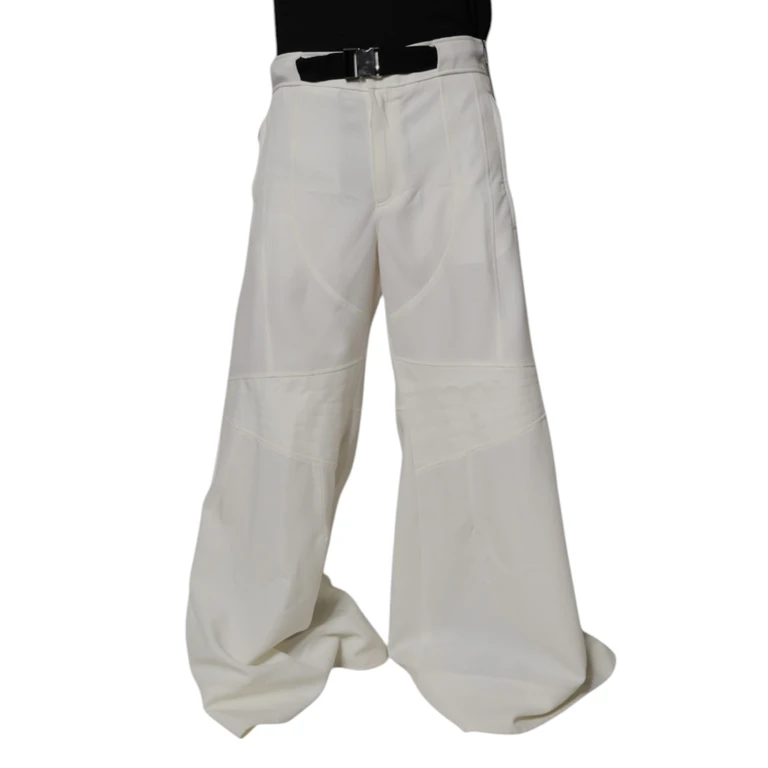 Dolce & Gabbana White Mid Waist Wide Leg Pants Polyester - Men