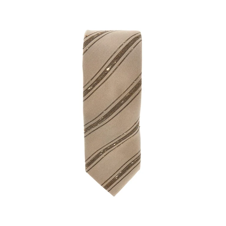 Corbata Brunello Cucinelli de seda y algodón con rayas slub