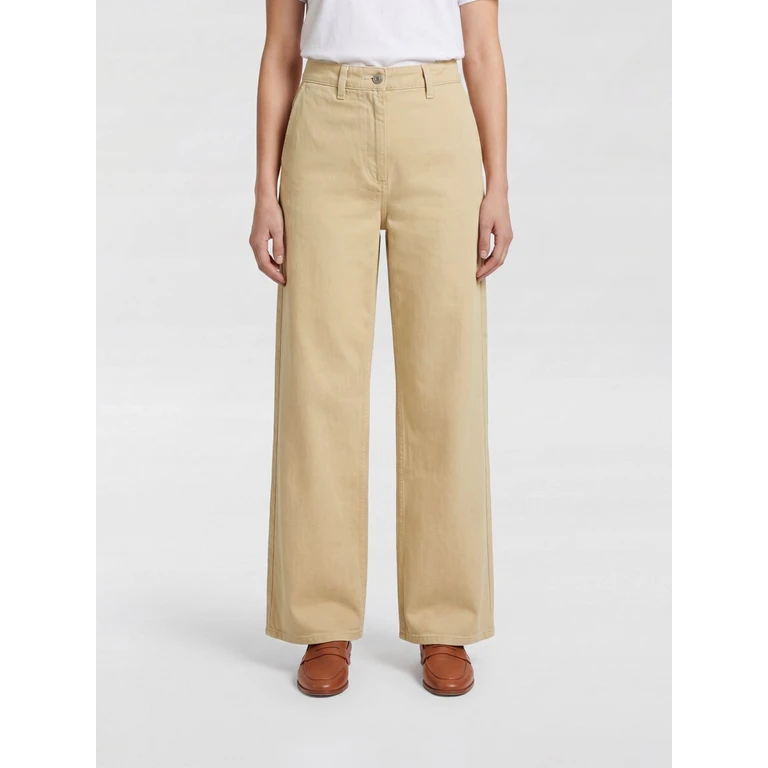 High-Waisted Palazzo Jeans in Cotton Denim (201426BEIGE)