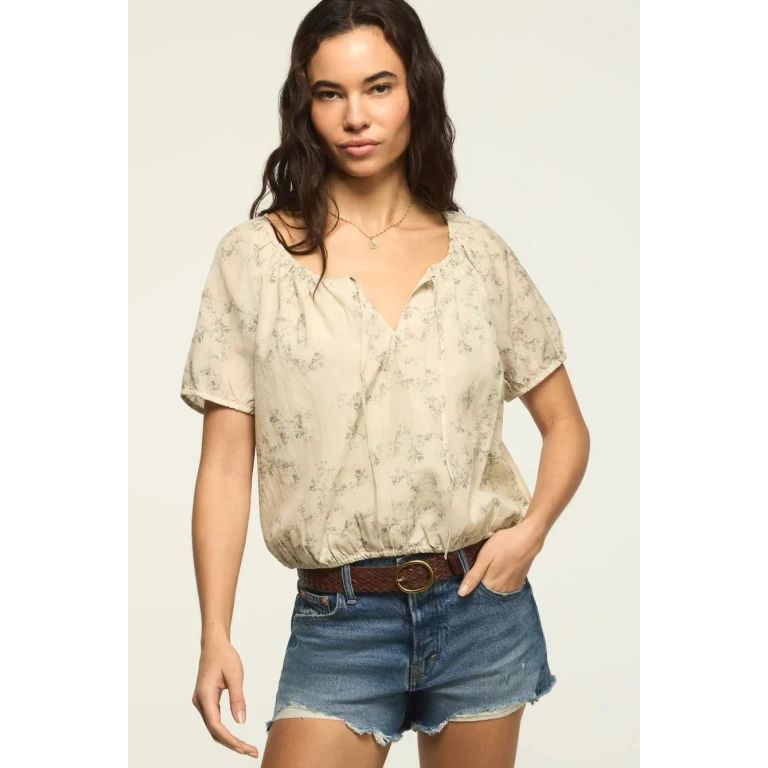 Women's Short Sleeve Bubble Top - Green Floral