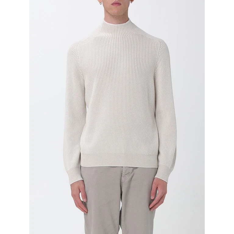 High-Neck Jumper in Pure Sand-Coloured Cashmere (M22700514CS120)