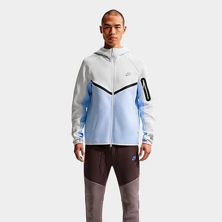 Nike Men's Tech Fleece Air Max Full-Zip Windrunner Jacket in Off White/Hydrogen Blue/Bright Violet Size: XS