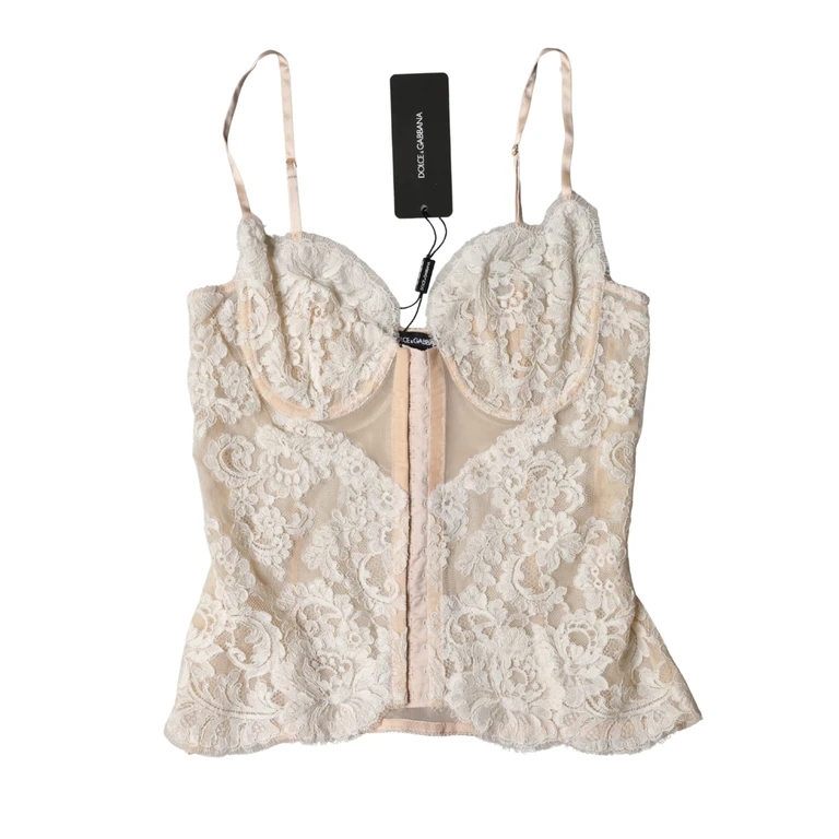 Dolce & Gabbana Beige Floral Lace Corset Lingerie Underwear Nylon Viscose Polyester Clothing - Women