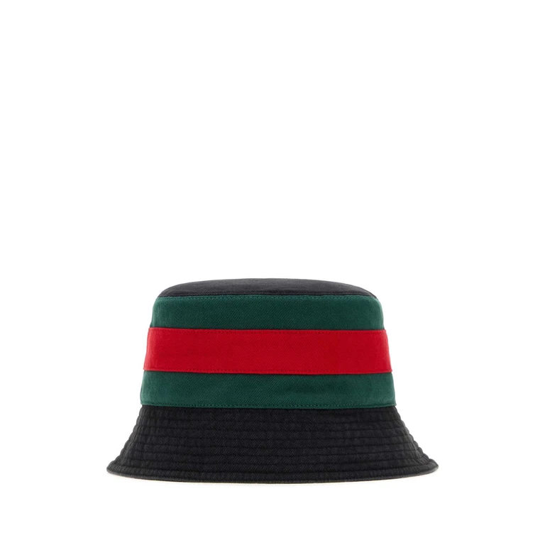 Gucci Slate Canvas Bucket Hat Blackdarkgreen Cotton Cappelli - Men