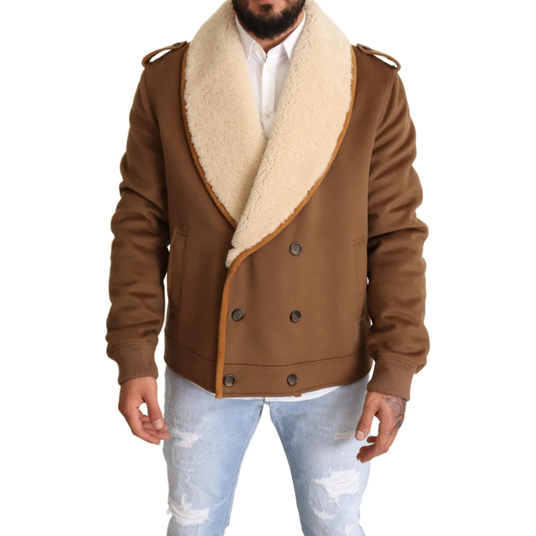 Brown Double Breasted Shearling Coat Jacket Clothing - Men