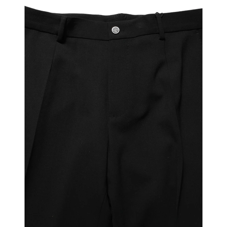 Black Wool Straight Men Dress Trouser Pants Virgin Elastane - Men