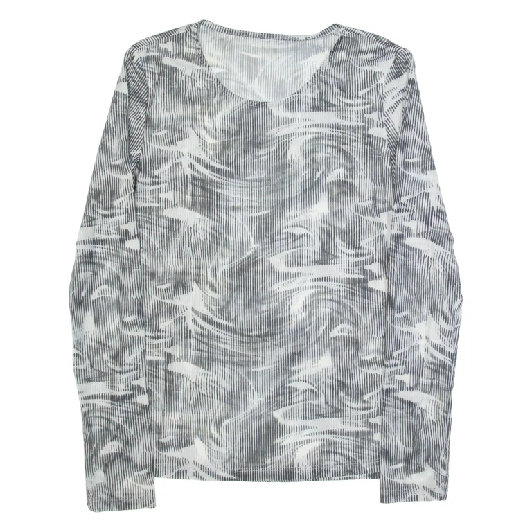 Mesh Womens Printed Top White Long Sleeve Crazy Pattern M