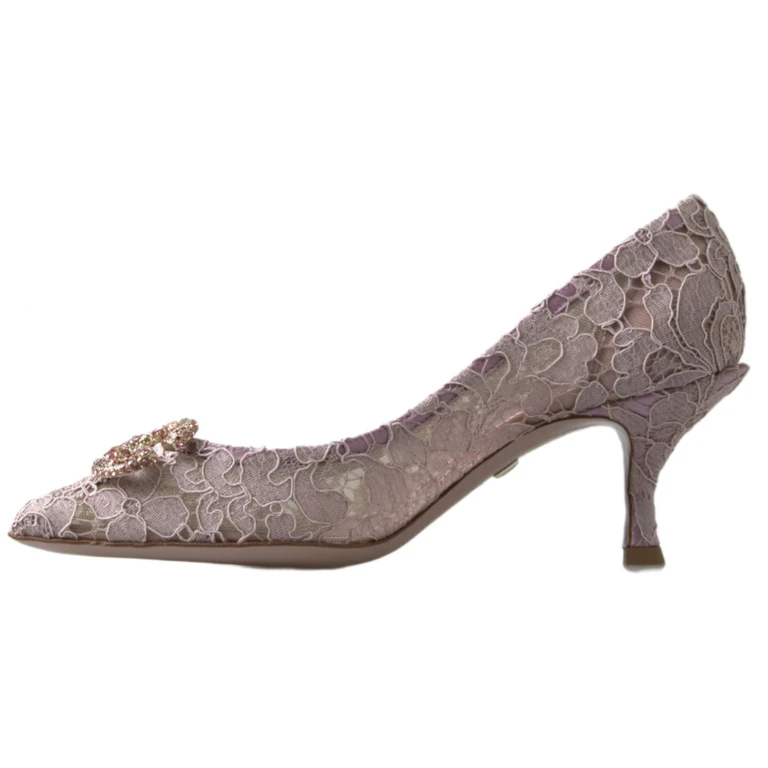 Dolce & Gabbana Pink Floral Lace Dg Crystal Pumps Shoes Cotton - Women