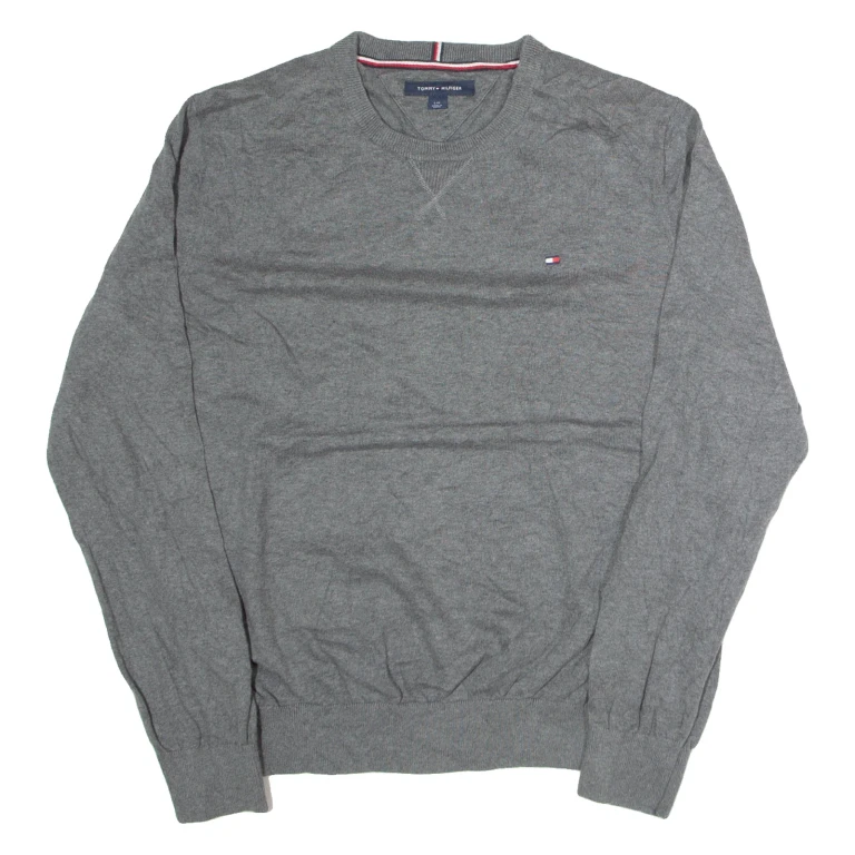 TOMMY HILFIGER Mens Jumper Grey Tight Knit L