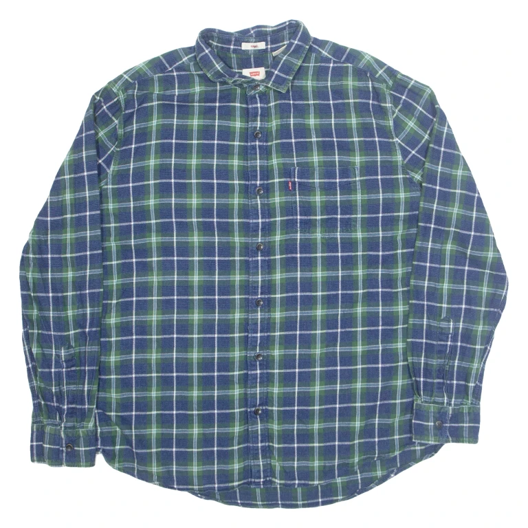 LEVI'S Slim Fit Denim Look Mens Shirt Blue Check Long Sleeve 2XL