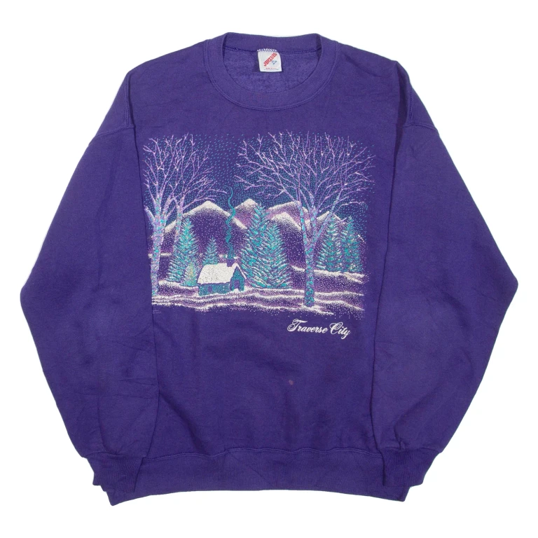 JERZEES Traverse City Mens Sweatshirt Purple Crew Neck USA XL