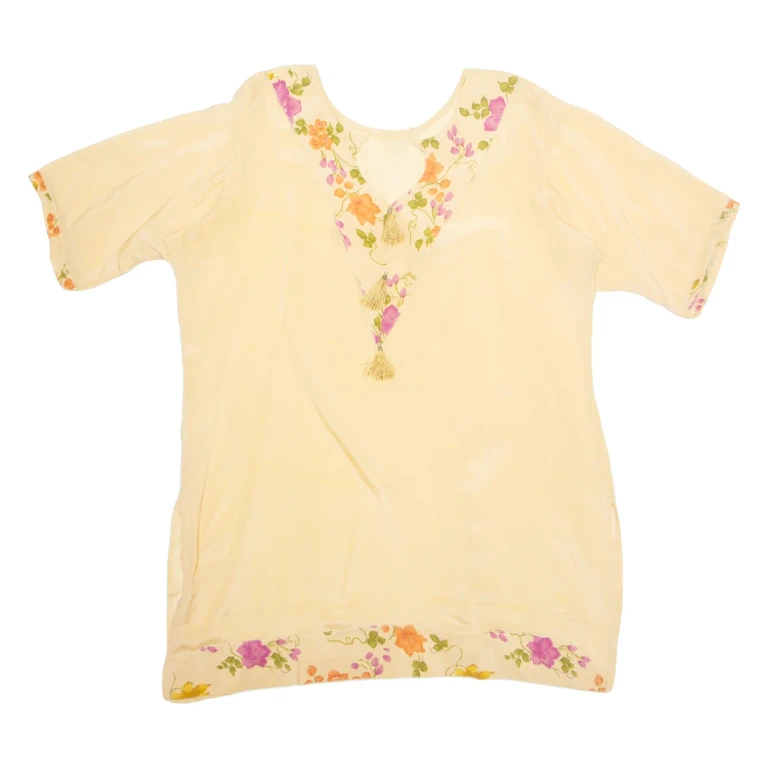 Tunic Womens Printed Blouse Beige V-Neck Floral XL