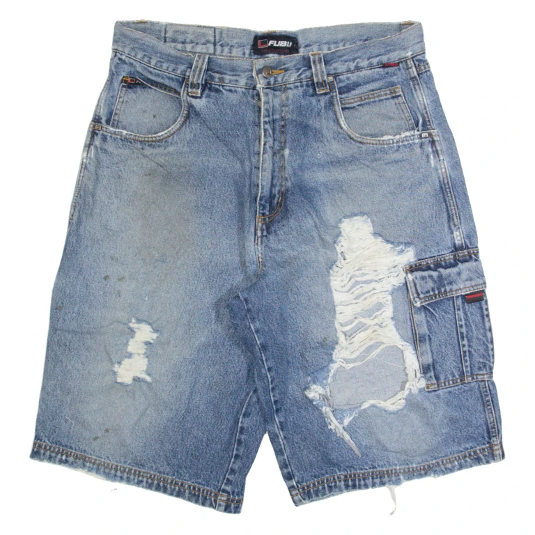FUBU Distressed Mens Jorts Shorts Blue L W36