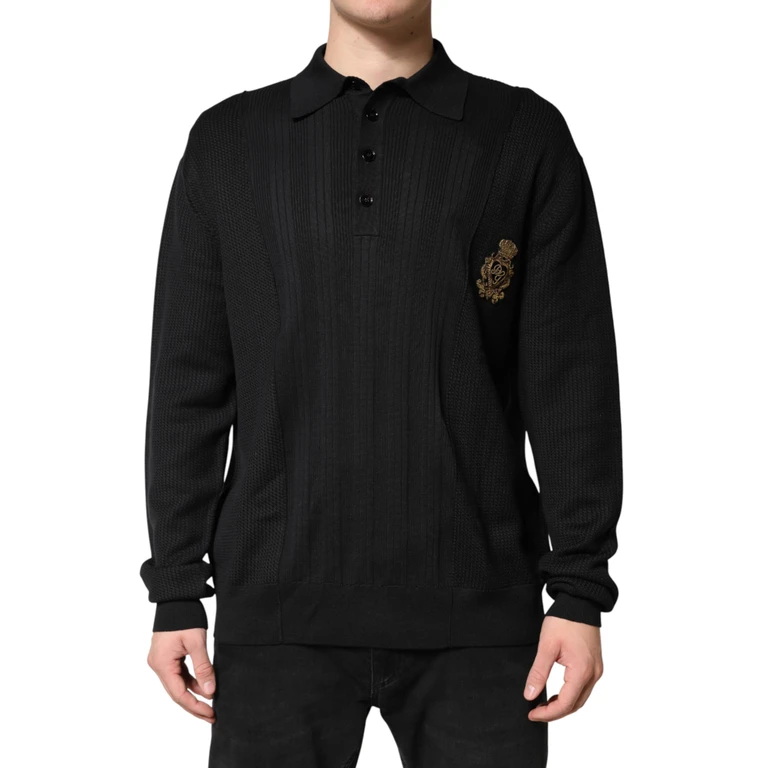 Dolce & Gabbana Black Crest Long Sleeve Men Pullover Sweater Co+se Clothing - Men