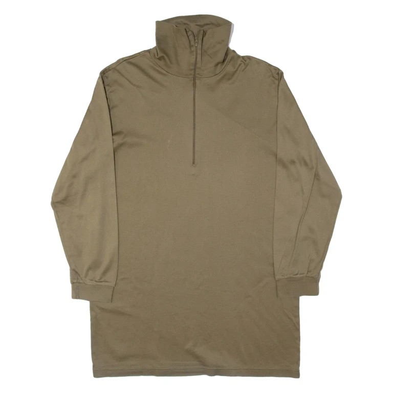 Mens T-Shirt Green Long Sleeve 1/4 Zip M