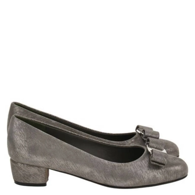 Ferragamo Vara Bow Metallic Pumps, Size 7 C