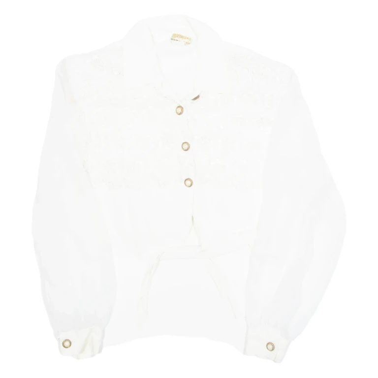 SAM Western Front Tie Womens Cropped Blouse Cream Collared 90s XL