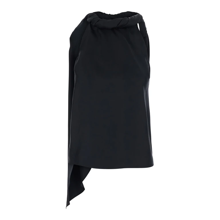 Loulou De Saison Top WILMA Black with Twisted Silk Collar for Women Tops - Women