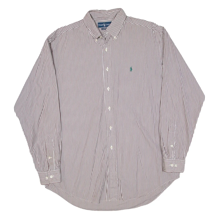 RALPH LAUREN Mens Shirt Brown Striped Long Sleeve L