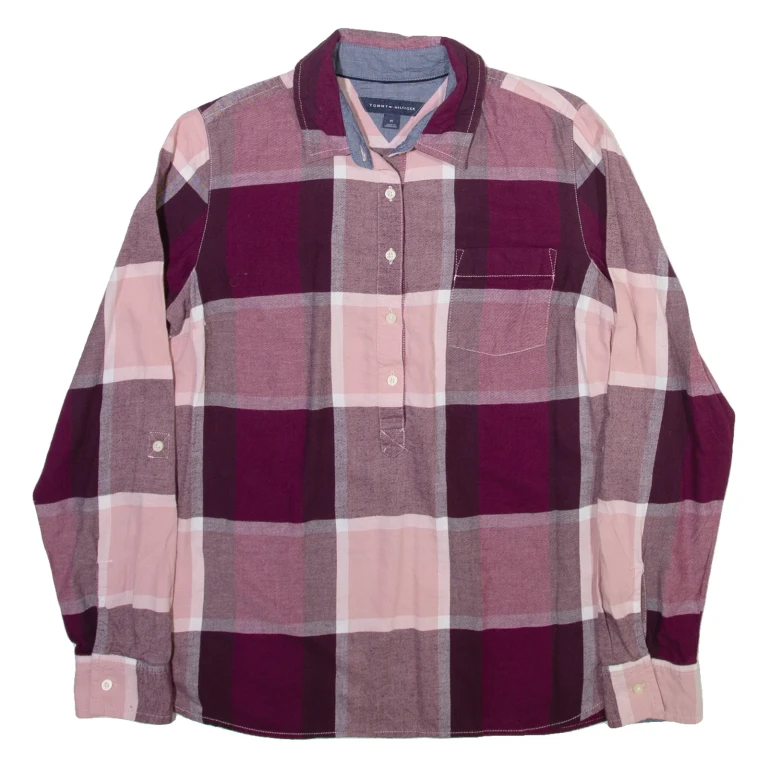 TOMMY HILFIGER Womens Shirt Purple Check Long Sleeve M
