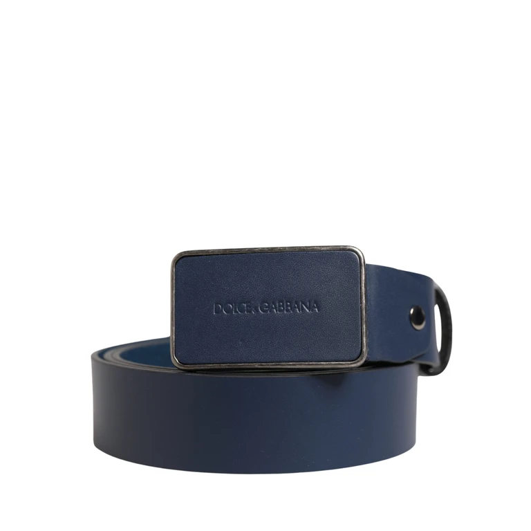 Dolce & Gabbana Blue Leather Logo Metal Buckle Men Belt Calf - Men