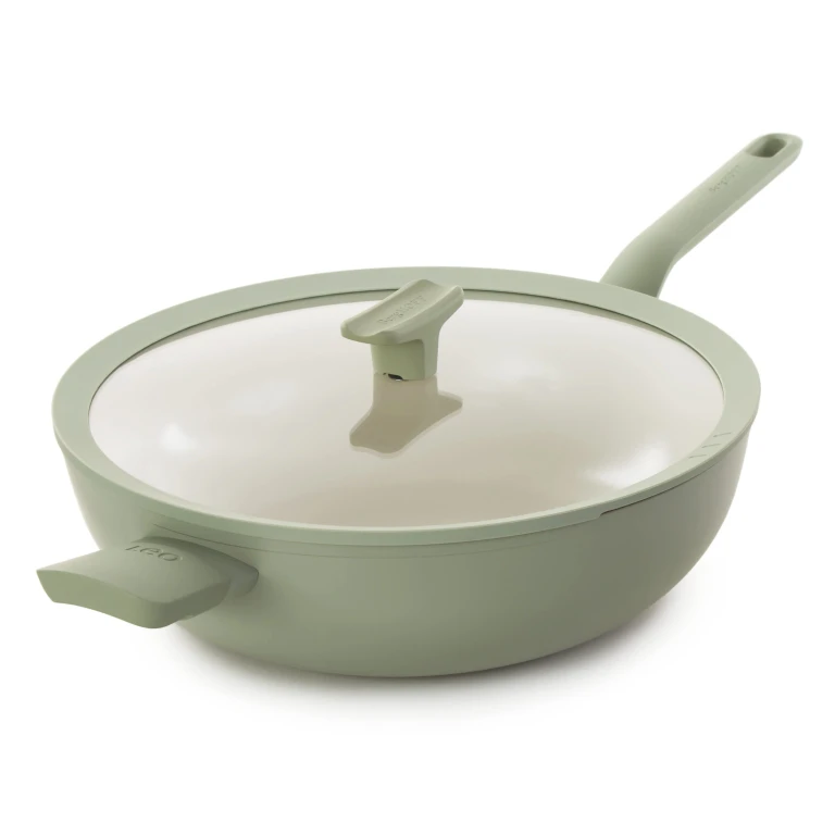 Leo Balance Nonstick Ceramic 12.75" Wok Pan 6.2qt., Glass Lid, Sage