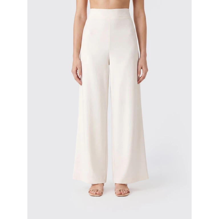 High-Waisted Wide-Leg Trousers in Polyester Crêpe (HP16694629PANNA)