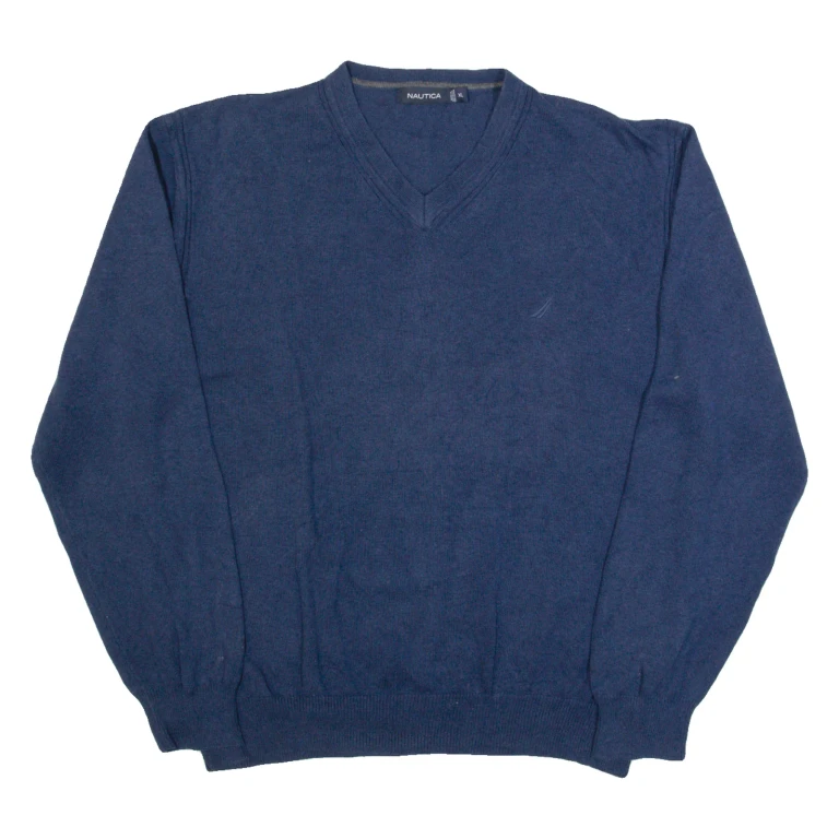 NAUTICA Mens Jumper Blue V-Neck Tight Knit XL