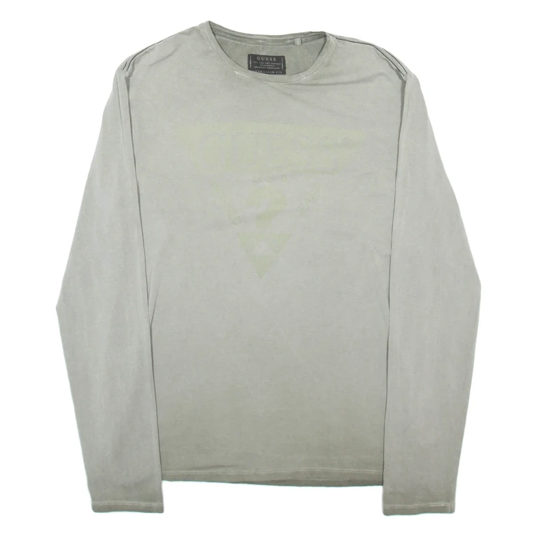 GUESS Mens T-Shirt Grey Long Sleeve XL