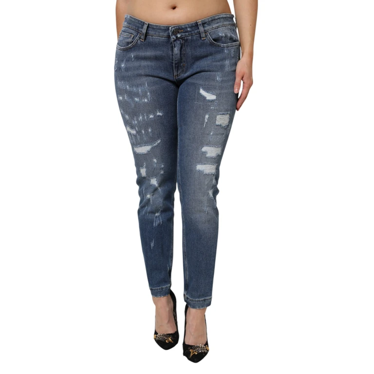 Dolce & Gabbana Blue Tattered Cotton Low Waist Denim Jeans Clothing - Women