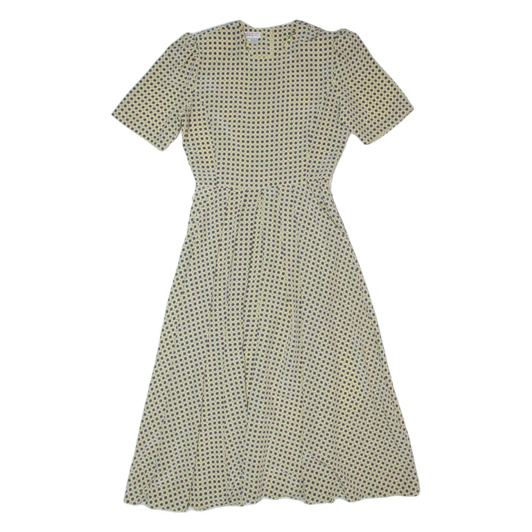 TALBOTS Womens A-Line Dress Cream 90s Spotted Short Sleeve Long S