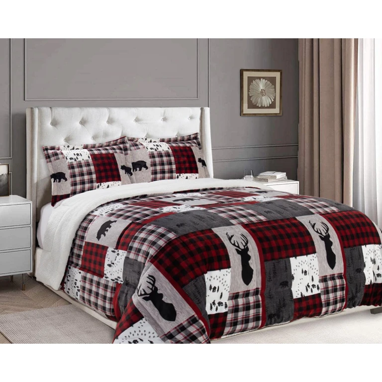 3-Piece Patch Micro-Suede Reversible Sherpa - Comforter Set