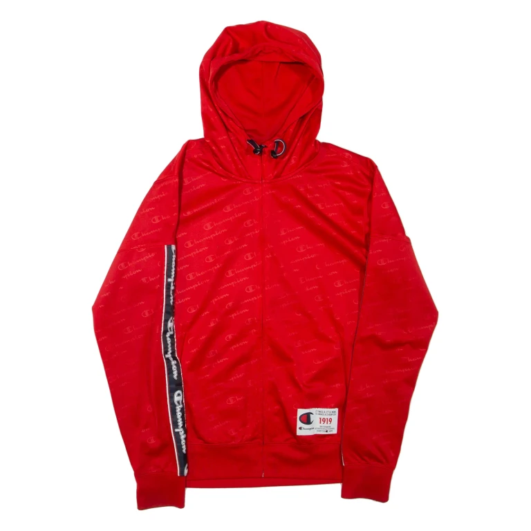 CHAMPION Mens Track Jacket Red Hooded S