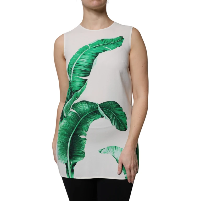 Dolce & Gabbana White Banana Leaf Print Round Neck Tank Top Viscose - Women