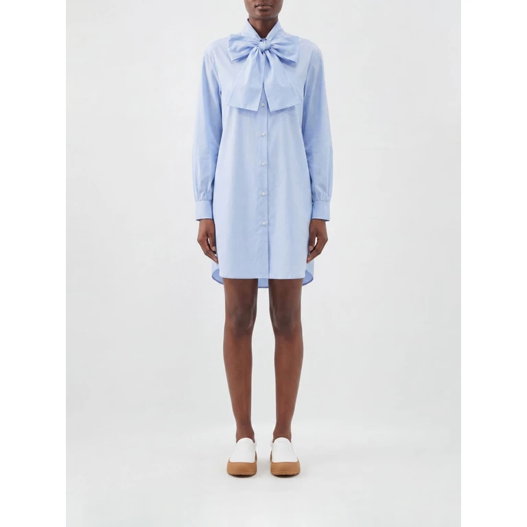 Cotton Mini Chemisier Dress with Pussy-Bow Collar (040205311293)