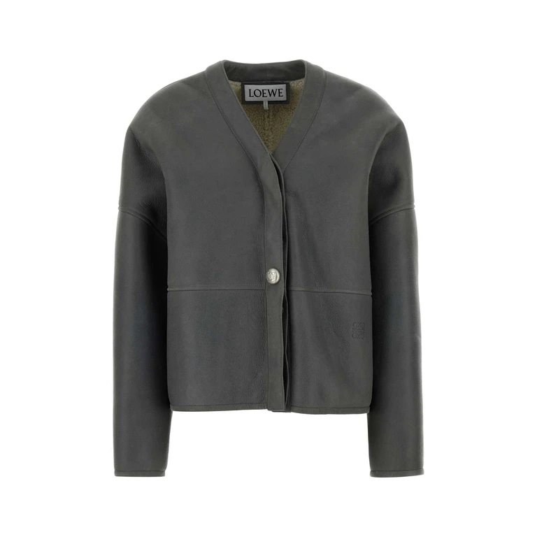 Loewe Dark Grey Shearling Jacket Lightgrey Exterior: Maglie - Women
