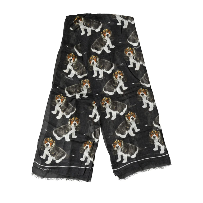 Black Dog Print Modal Wool Wrap Foulard 178cm X 63cm Scarf - Men