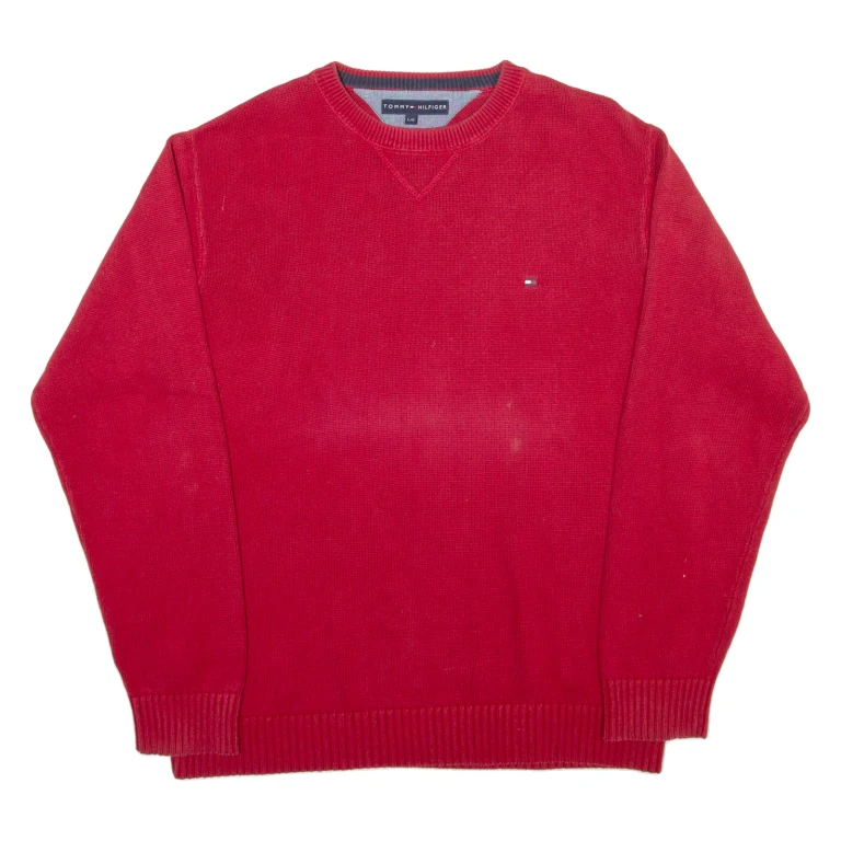 TOMMY HILFIGER Mens Jumper Red Tight Knit L