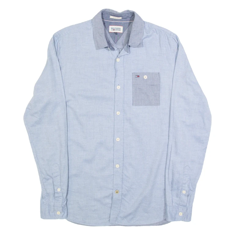 TOMMY HILFIGER Slim Fit Mens Plain Shirt Blue Long Sleeve S